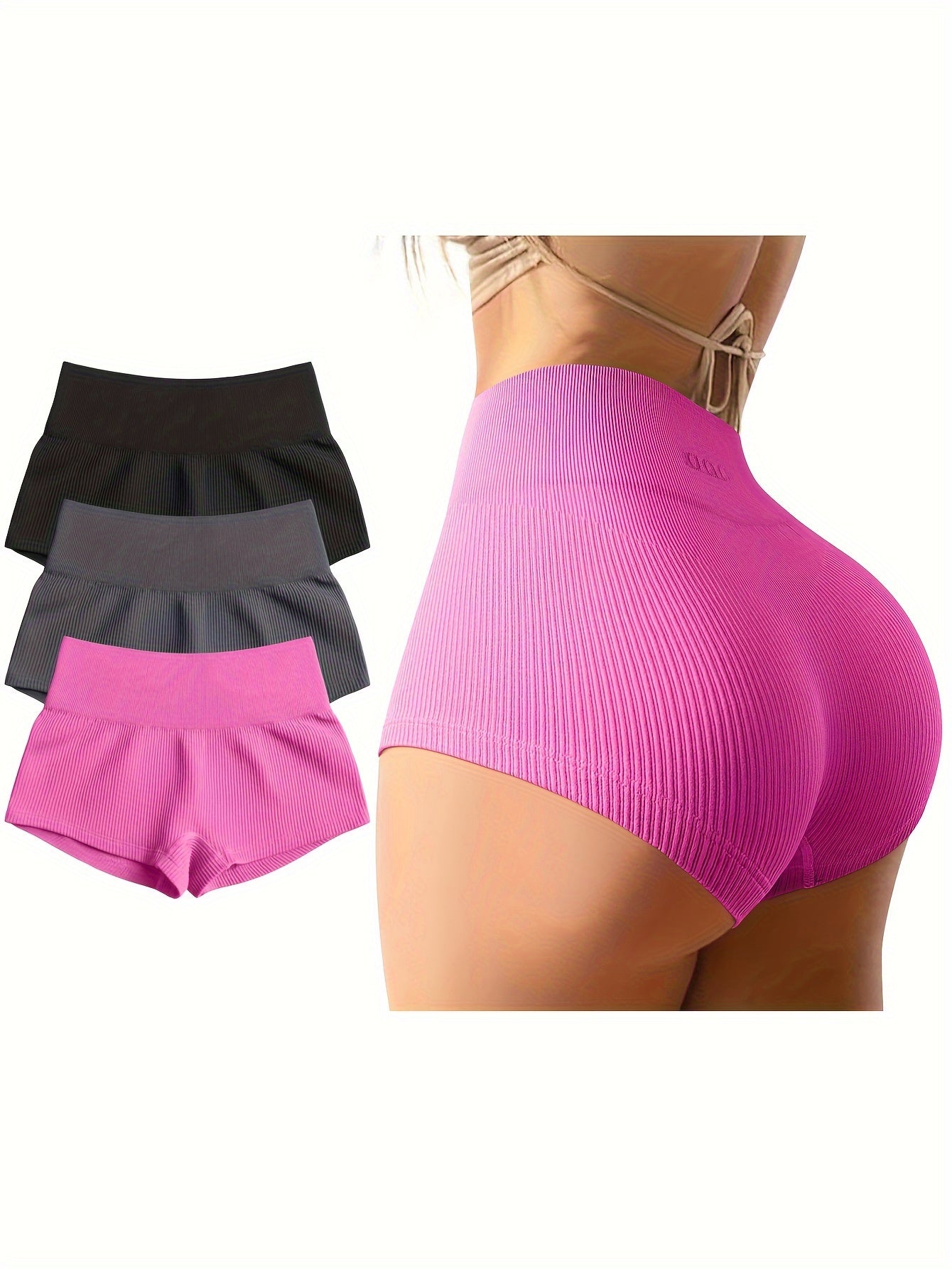 Pantalones cortos de yoga de 3 piezas para mujer de OQQ, pantalones cortos sexis de cintura alta con efecto elástico para hacer ejercicio y entrenar