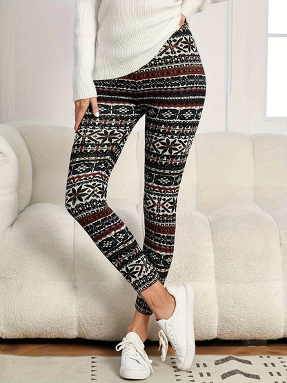 Women's Christmas plaid and geometric printed leggings