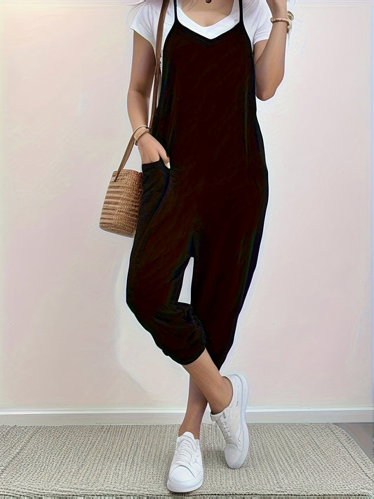 V-Neck Jumpsuit with Patch Pockets – Casual and Stylish Womens One-Piece