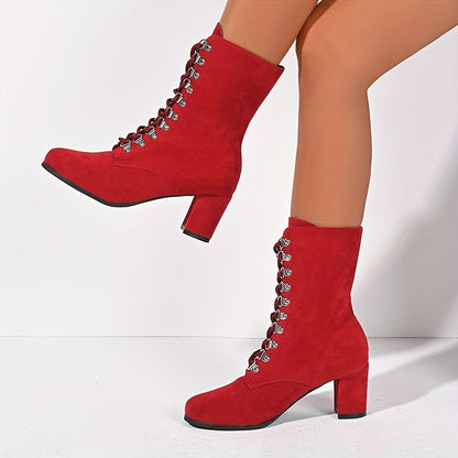 Comfortable Women's Fall Winter Boots: Casual Lace Up Solid Chunky Heel Boots for Cold Weather