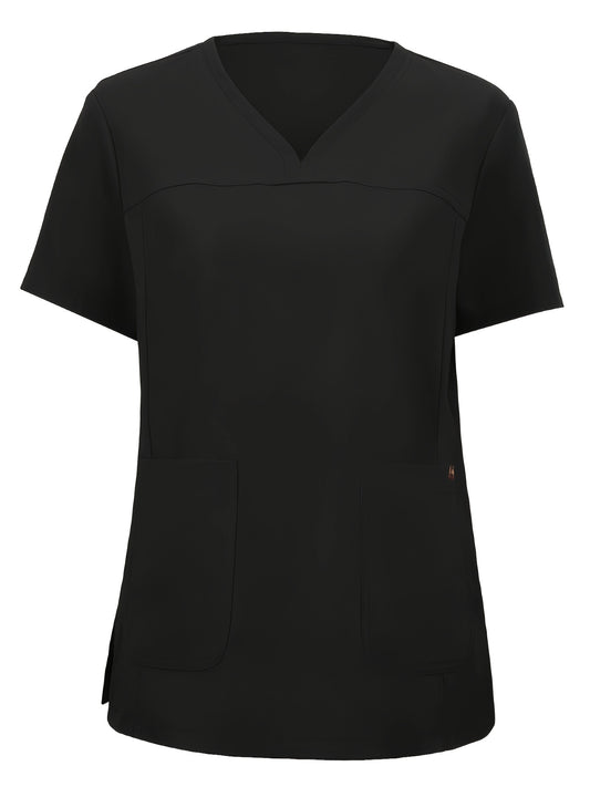 Cómoda blusa quirúrgica con cuello en V para mujer con bolsillos dobles: manga corta, ropa de trabajo elegante y funcional para médicos, enfermeras y dentistas