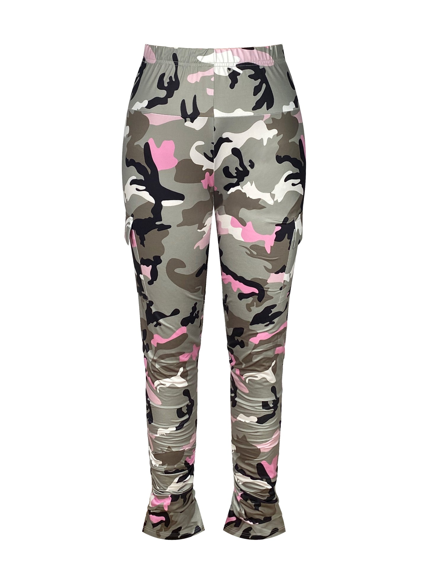 Pantalones cargo con bolsillos con solapa y estampado de camuflaje, elegantes pantalones ajustados de cintura alta para primavera y otoño, ropa de mujer