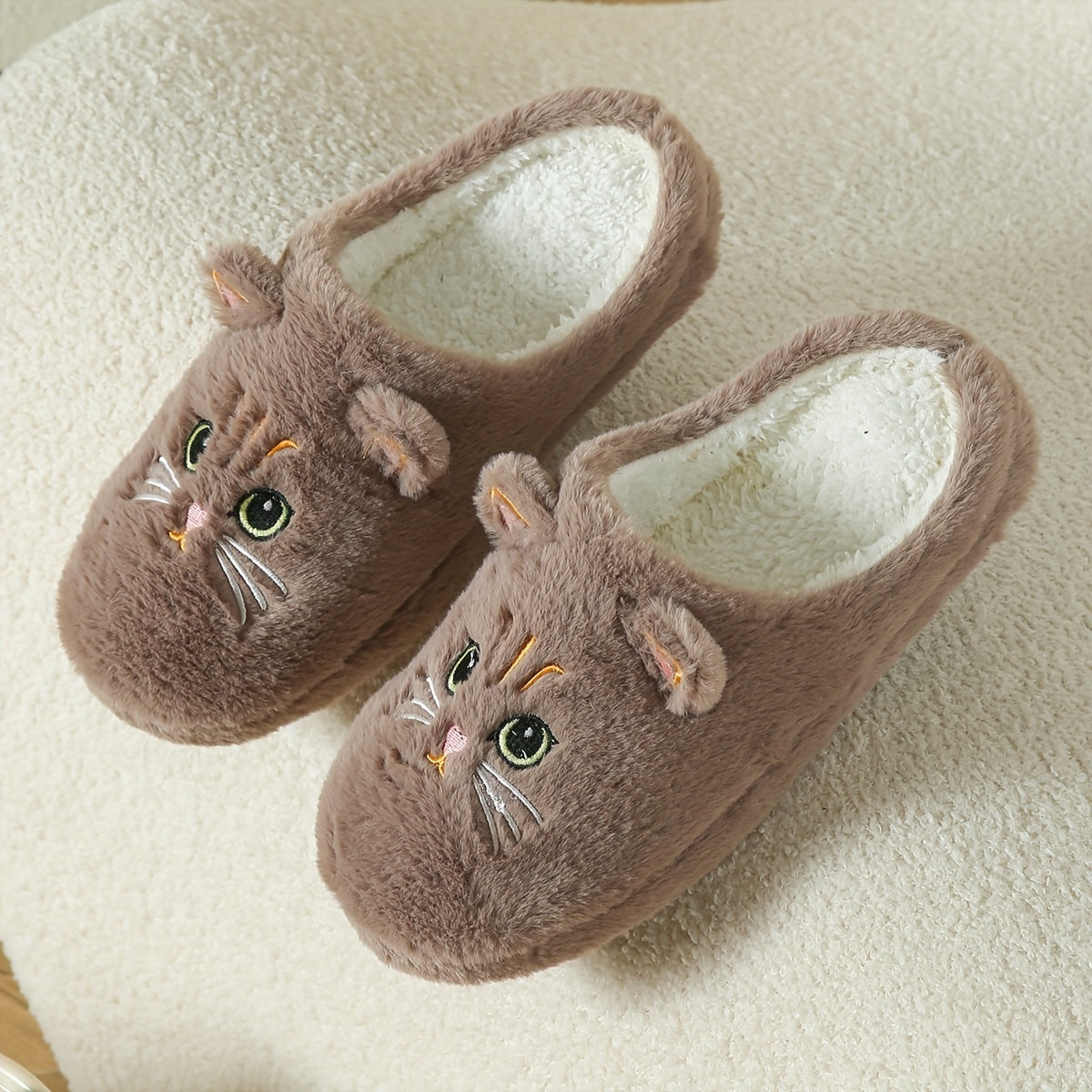 Cozy Cartoon Cat Plush Slippers for Women - LuxyXO