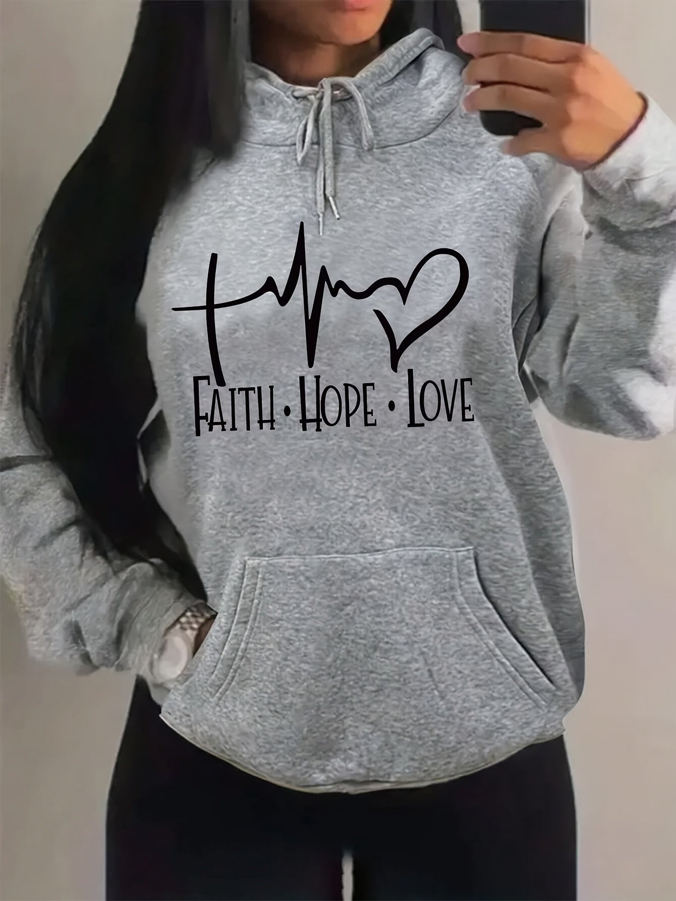 Long Sleeve Womens Faith Hope Love Graphic Print Hoodie