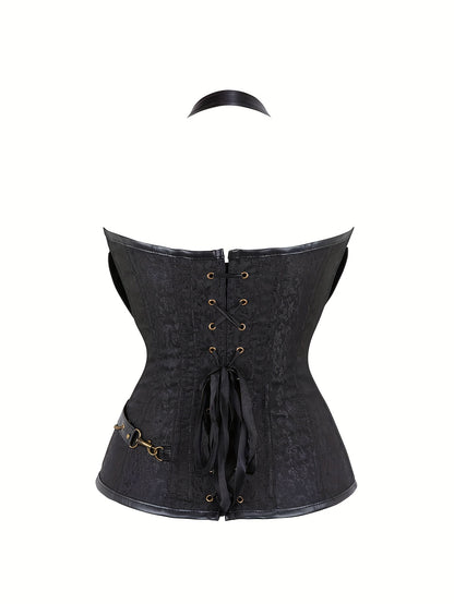 Gothic Steampunk Corset for Women, Faux Leather Queen Costume with Steel Boning, Metallic Punk Waist Cincher, Performance & Court Shaping Outfit For Fall & Winter