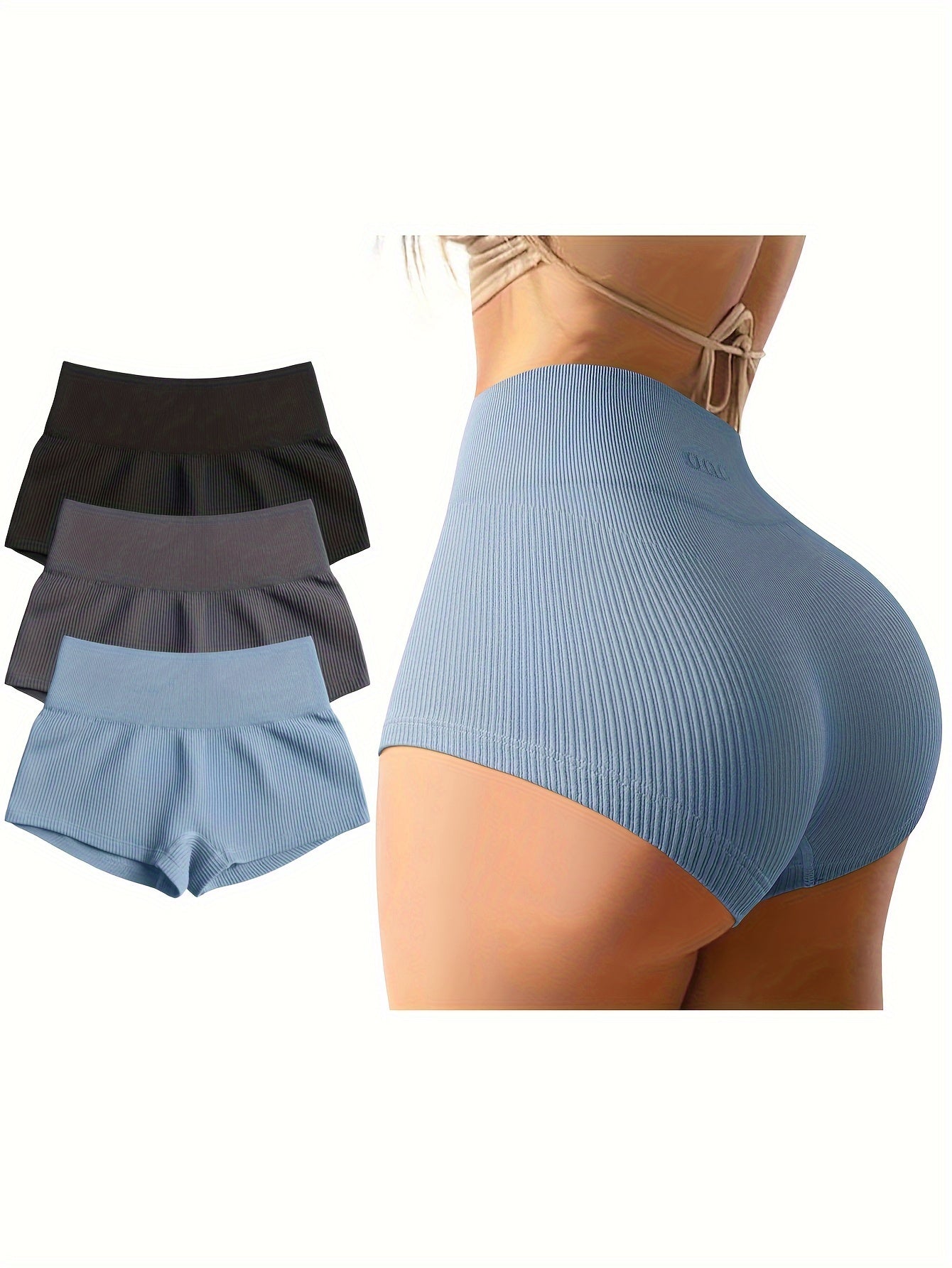 Pantalones cortos de yoga de 3 piezas para mujer de OQQ, pantalones cortos sexis de cintura alta con efecto elástico para hacer ejercicio y entrenar