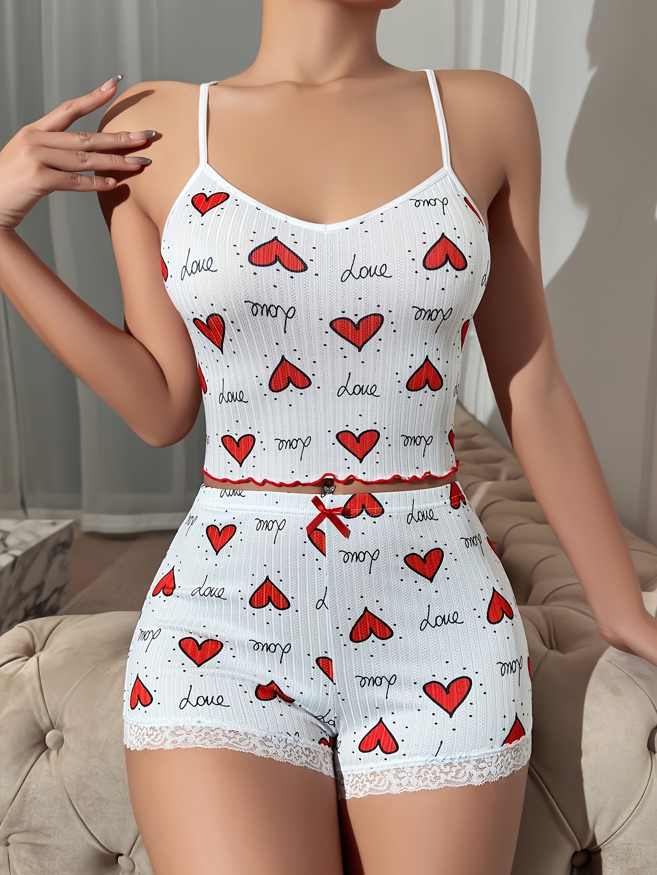 Cozy Heart Print Pajama Set for Women - LuxyXO