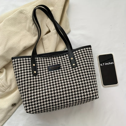 Chic Houndstooth Tote Bag for Women - Spacious & Stylish Shoulder Handbag