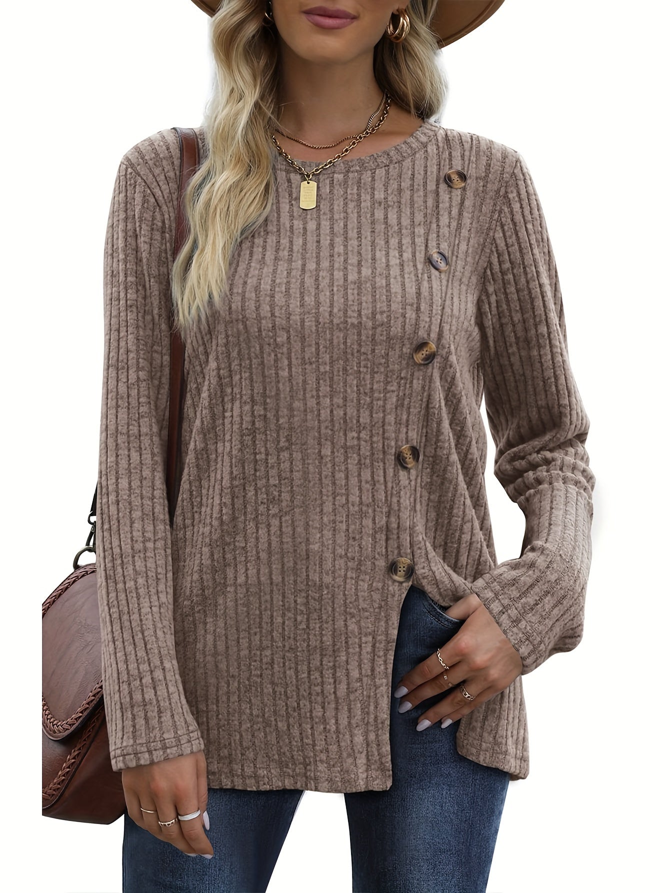 Women's Long Sleeve Crew Neck Tunic Top