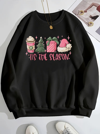 Christmas Graphic & Letter Print Sweatshirt, Casual Long Sleeve Crew Neck Sweatshirt For Fall & Winter, Women's Clothing