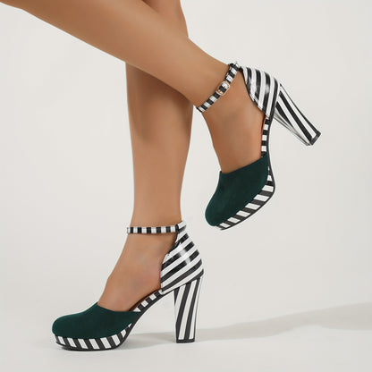 Chic Striped DOrsay High Heel Sandals - Adjustable Ankle Strap Platform - Perfect for Parties & Any Occasion - Fashionable Dress Shoes