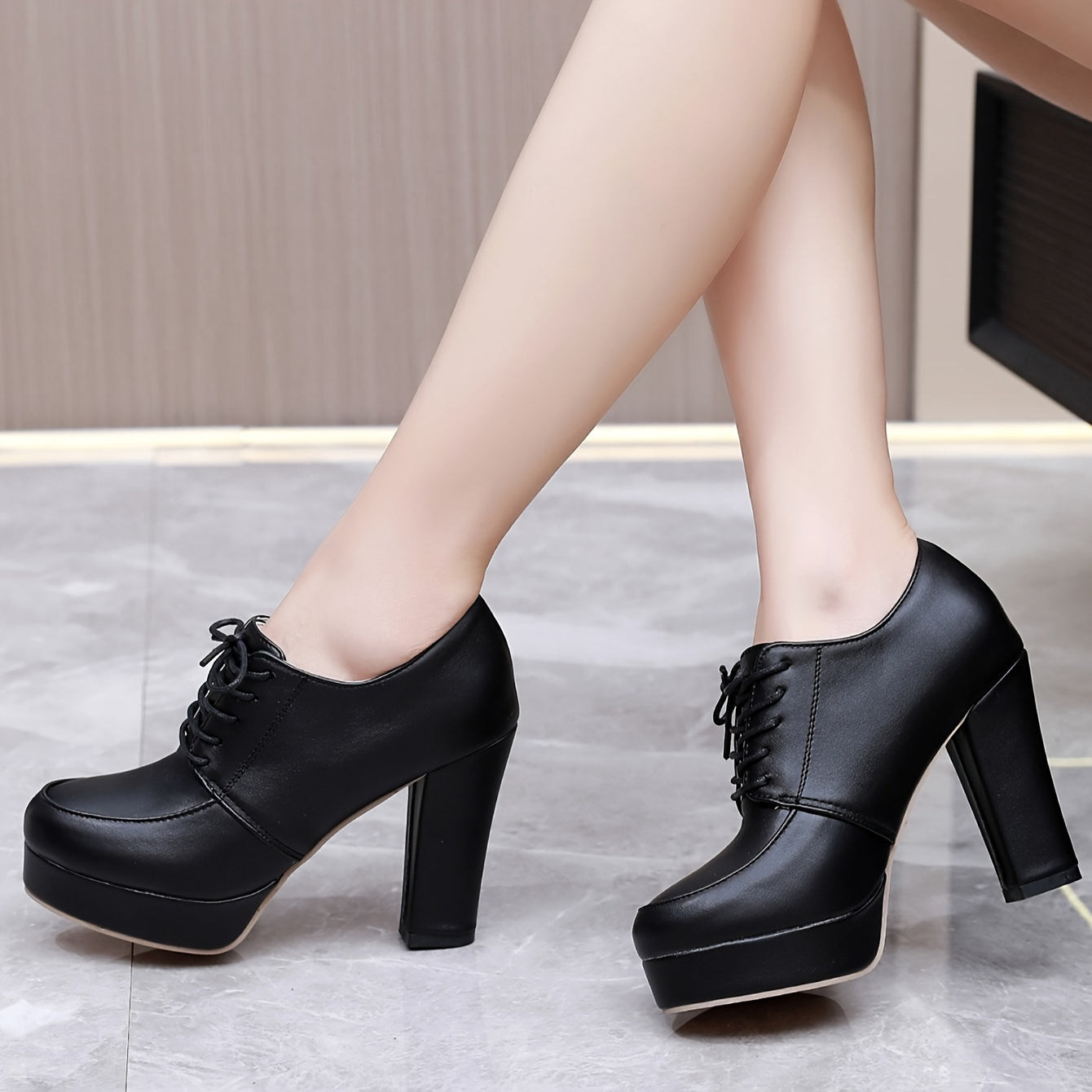 Womens Stylish Block Heel Ankle Boots - Rich Solid Hue, Elevated Platform, Chic Lace-Up Design - Versatile Dress Pumps for All-Occasions