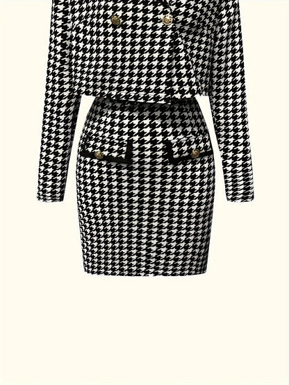 Chic Long Sleeve Y2K Houndstooth Two-Piece Outfit for Women - LuxyXO