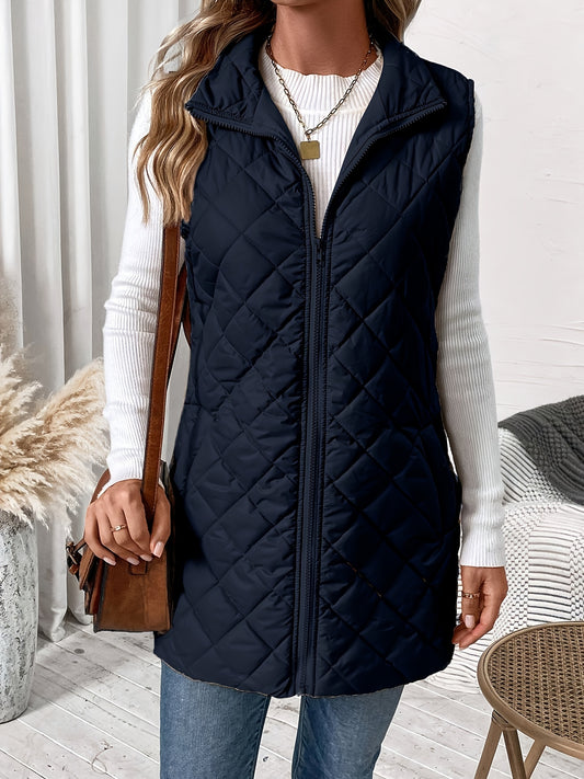 Stylish Quilted Slant Pocket Vest - Warm, Versatile, Sleeveless Winter Outwear with Adjustable Fit