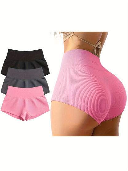 Pantalones cortos de yoga de 3 piezas para mujer de OQQ, pantalones cortos sexis de cintura alta con efecto elástico para hacer ejercicio y entrenar