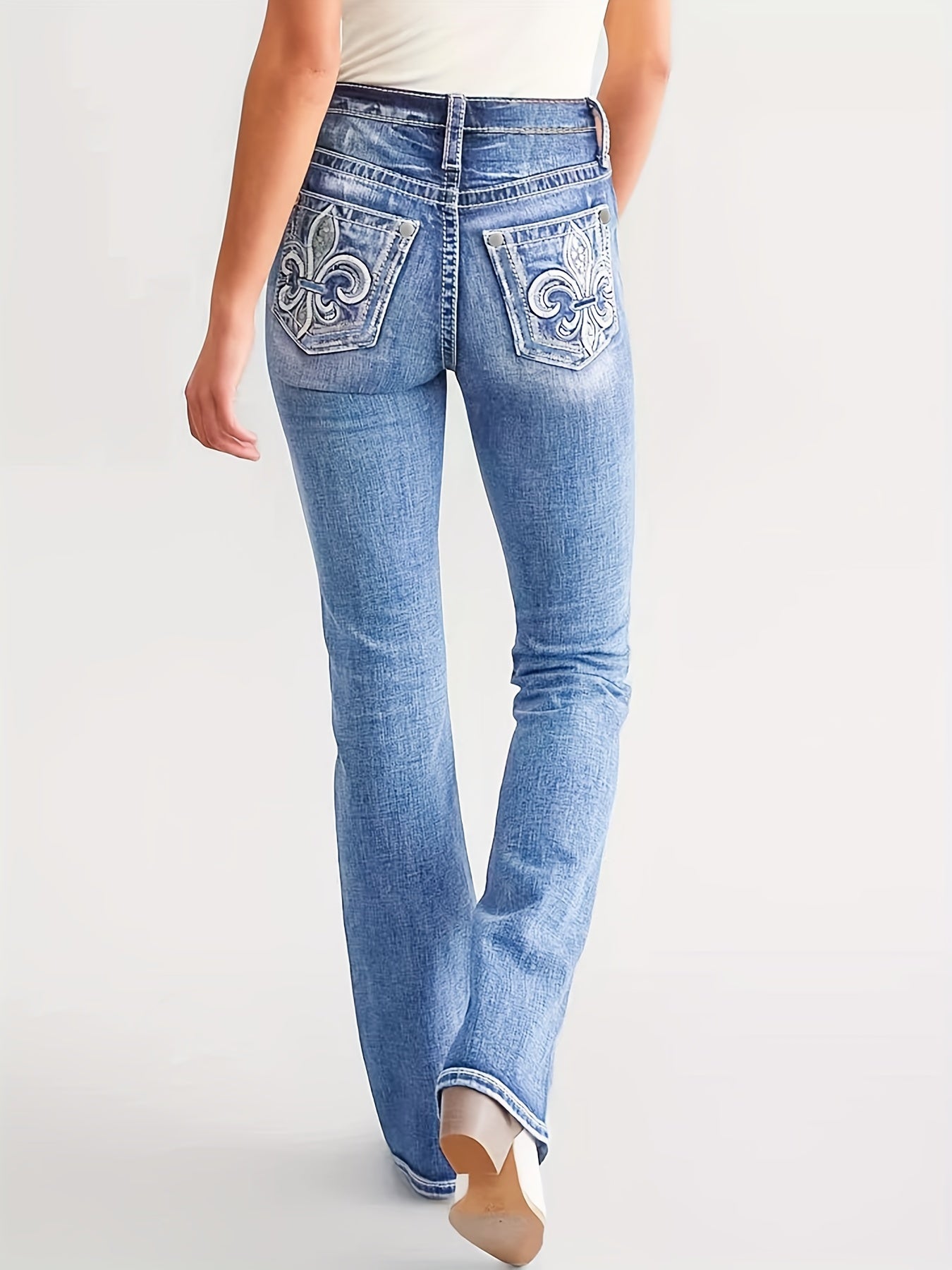 Women's High-Waisted Stretchy Jeans With Embroidery - LuxyXO