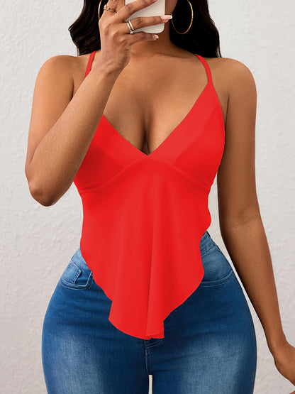 Elegant Women's V-Neck Cami Top with Crisscross Tie Back