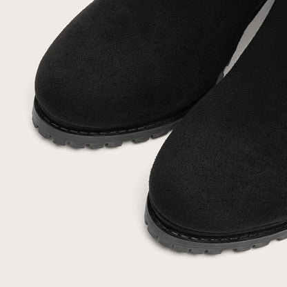 Botines elegantes de punta puntiaguda: tacón grueso, plataforma, cremallera lateral y punta redonda