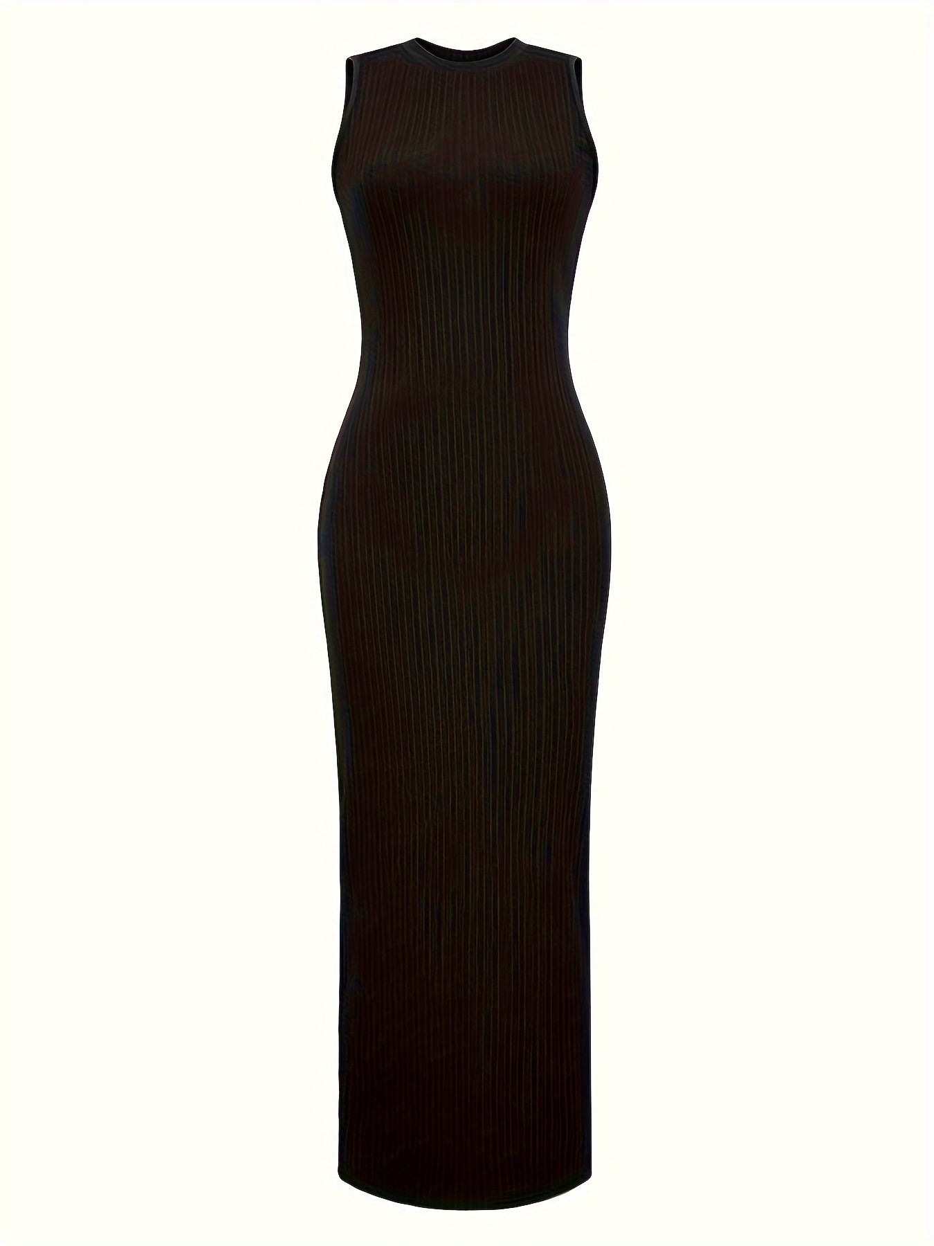 Solid Sleeveless Dress, Casual Crew Neck Bodycon Maxi Dress, Women's Clothing