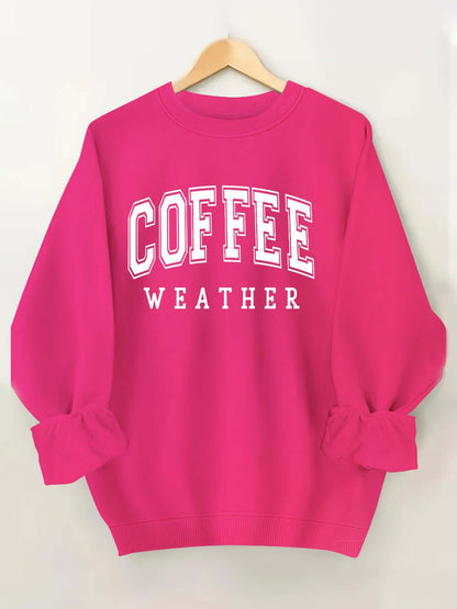 Plus Size Coffee Print Sweatshirt, Casual Long Sleeve Crew Neck Pullover Sweatshirt