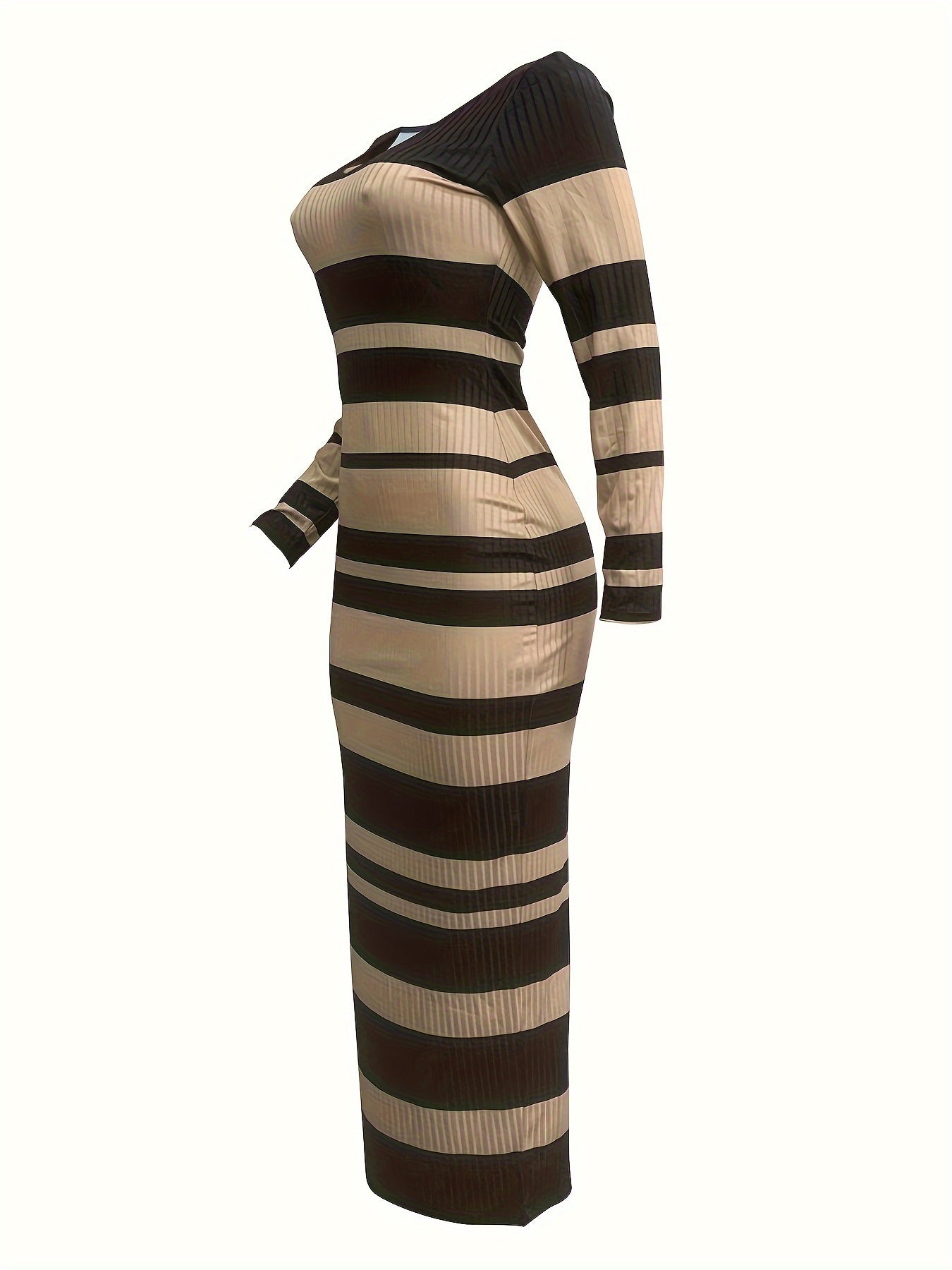 Y0014 Striped Printed V-Neck Dress, Sexy Long Sleeve Bodycon Dress, for Autumn, Spring