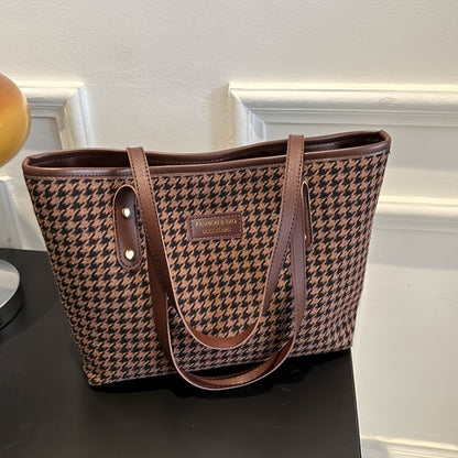 Chic Houndstooth Tote Bag for Women - Spacious & Stylish Shoulder Handbag