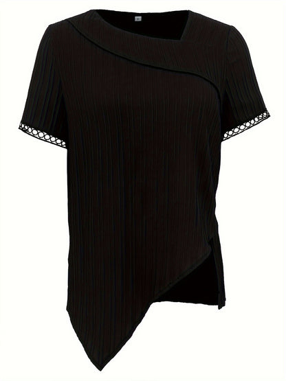 Charming Lace Trim Asymmetrical Blouse