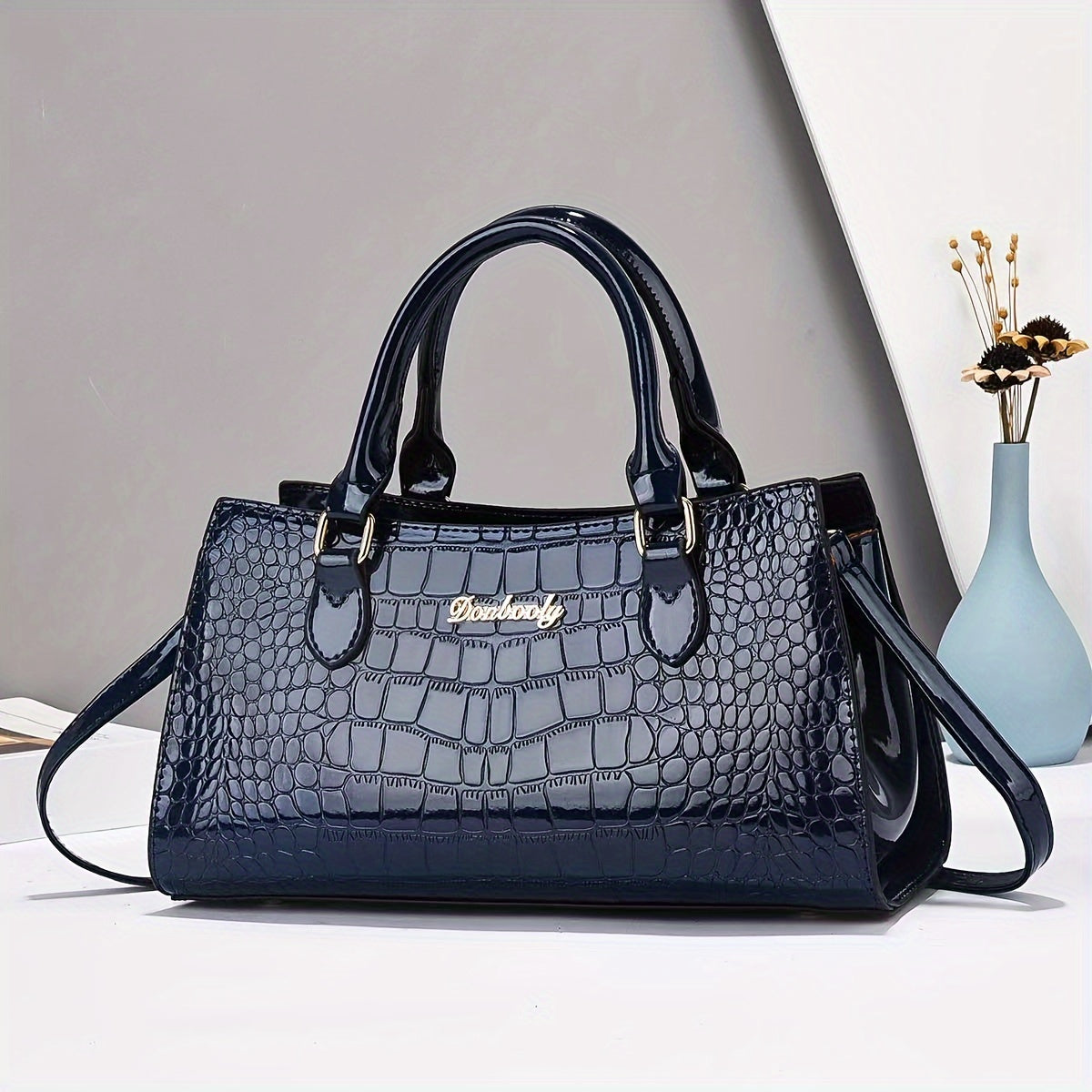 Elegant Black Crocodile-Embossed Women's Handbag - Versatile Crossbody & Shoulder Bag