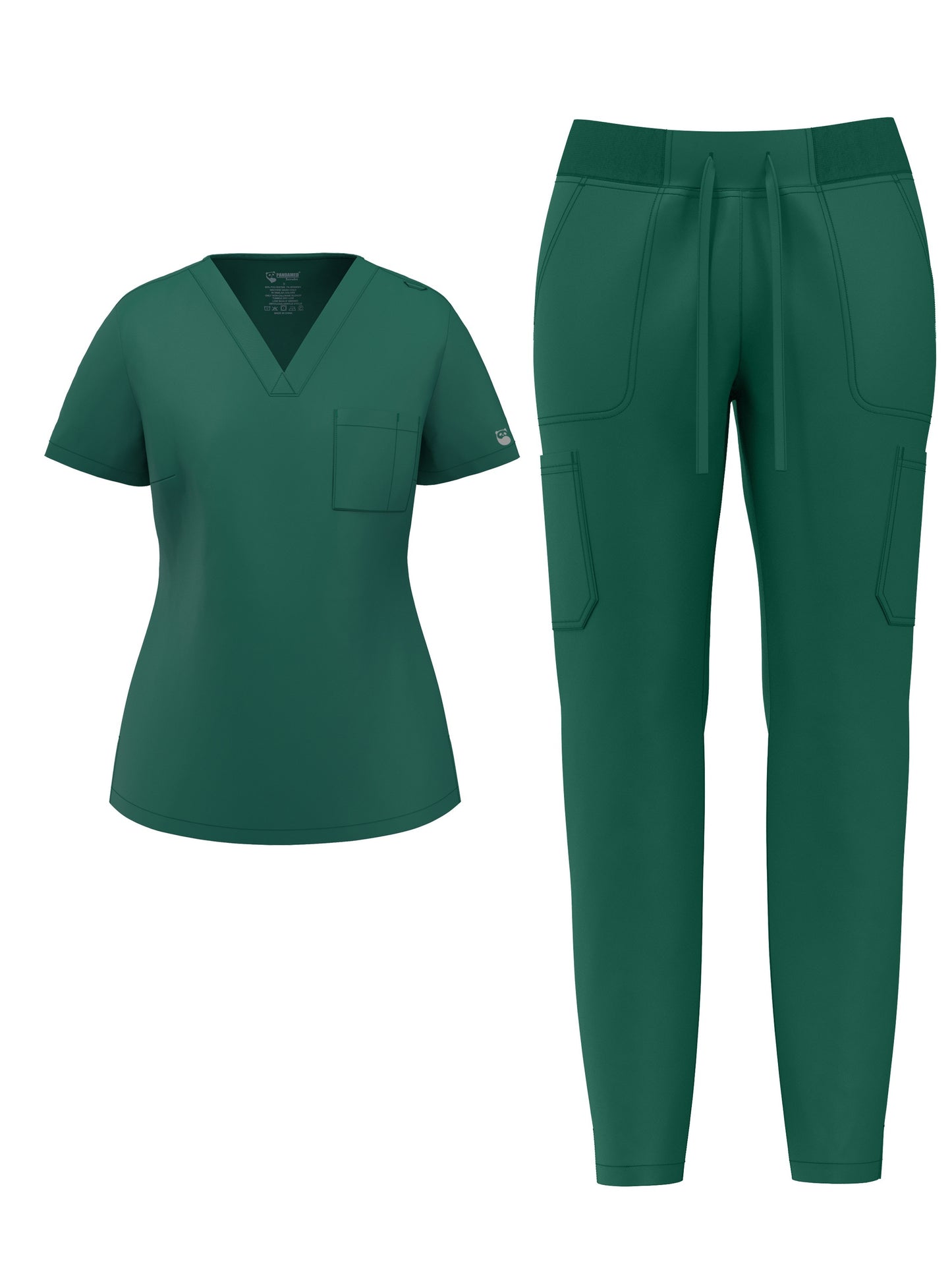 Pandamed Scrubs Women's Polyester And Spandex Medical Uniform Set, V-Neck, Short Sleeve, Pocket, Breathable, All-Season, No Pockets, No Chest Pad, Knit Fabric, No Print, Scrubs For Nurses And Medical Professionals