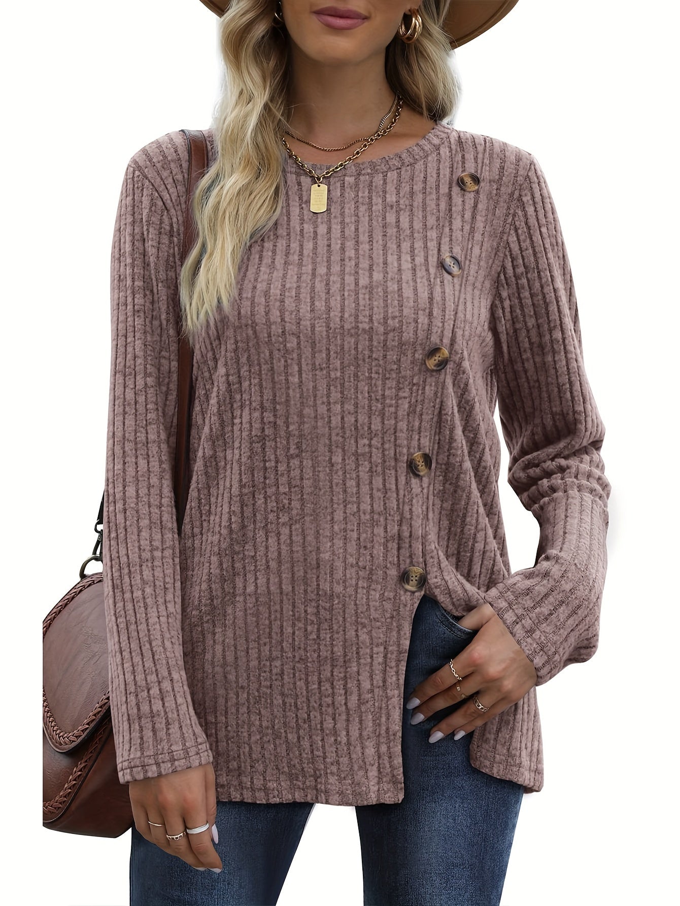 Women's Long Sleeve Crew Neck Tunic Top