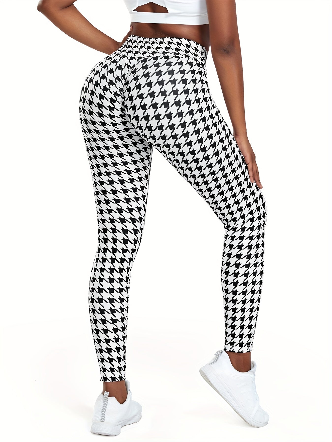 Women's High Waist Houndstooth Yoga Leggings - Stretchy, Elegant Activewear Pants for All Seasons