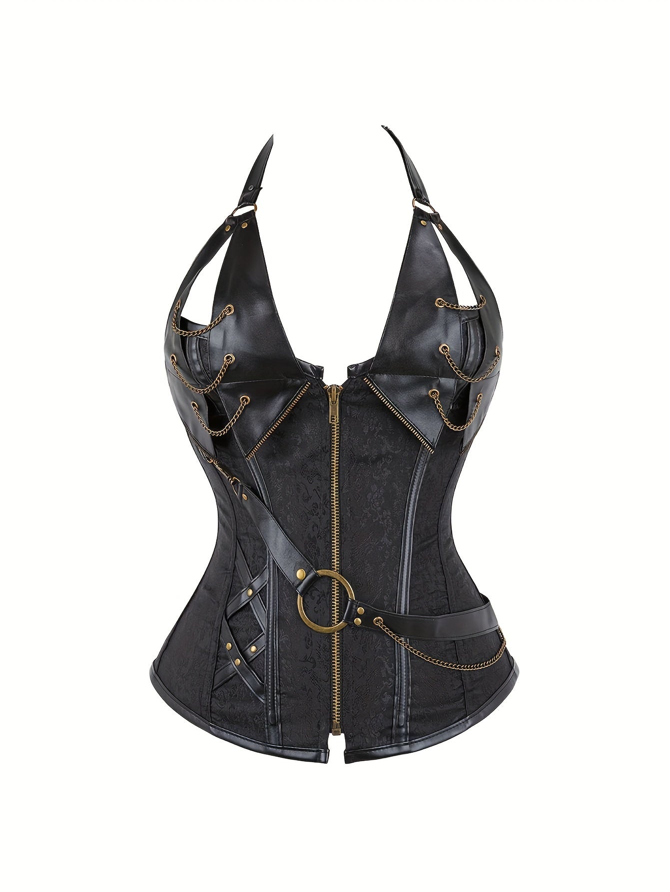 Gothic Steampunk Corset for Women, Faux Leather Queen Costume with Steel Boning, Metallic Punk Waist Cincher, Performance & Court Shaping Outfit For Fall & Winter