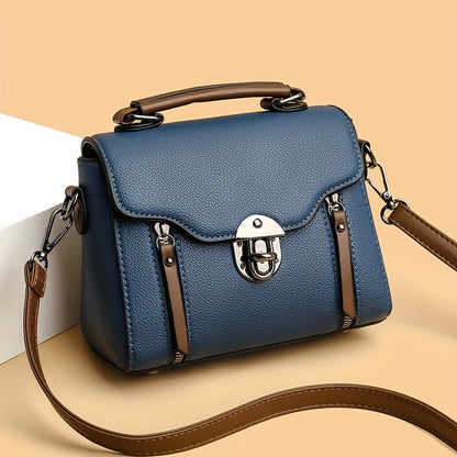 Retro Buckle Handbag For Women, Color Contrast Crossbody Bag,