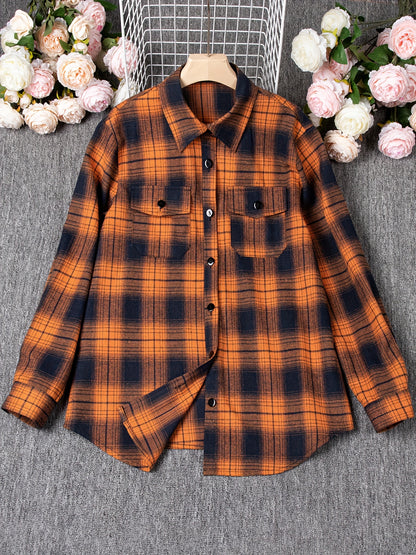 Plus Size Women's Colorblock Plaid Long Sleeve Shirt - Casual Button Front, Relaxed Fit, Soft Fabric, Easy Care - Perfect for Daily Wear, Office, or Outdoor Activities