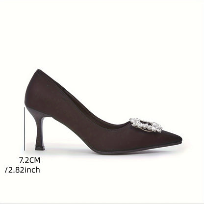 Elegant Pointed High Heels with Crystal-Decorated Square Toe Clasps - Perfect for Formal Events