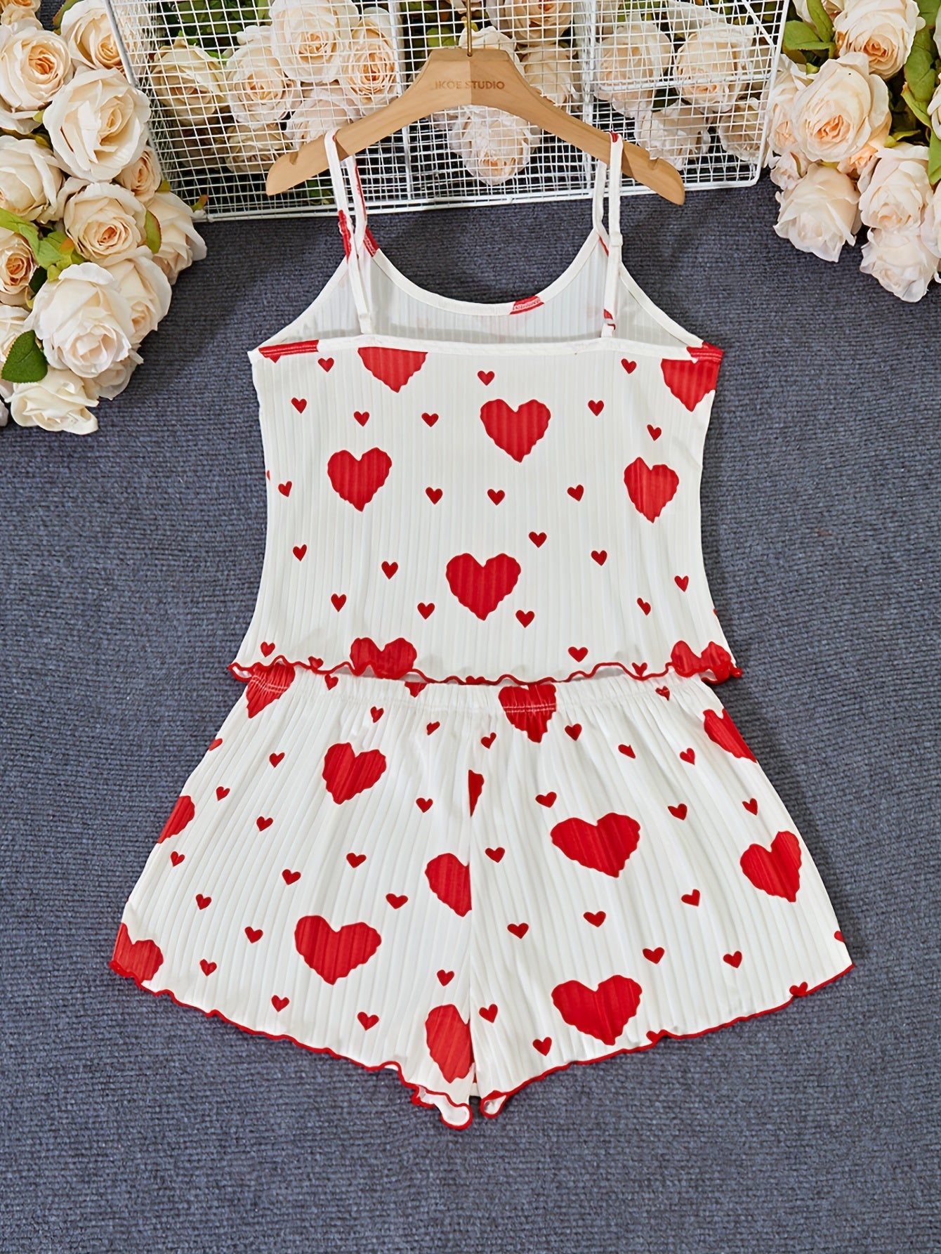 Adorable Heart Print Casual Short PajamaSet