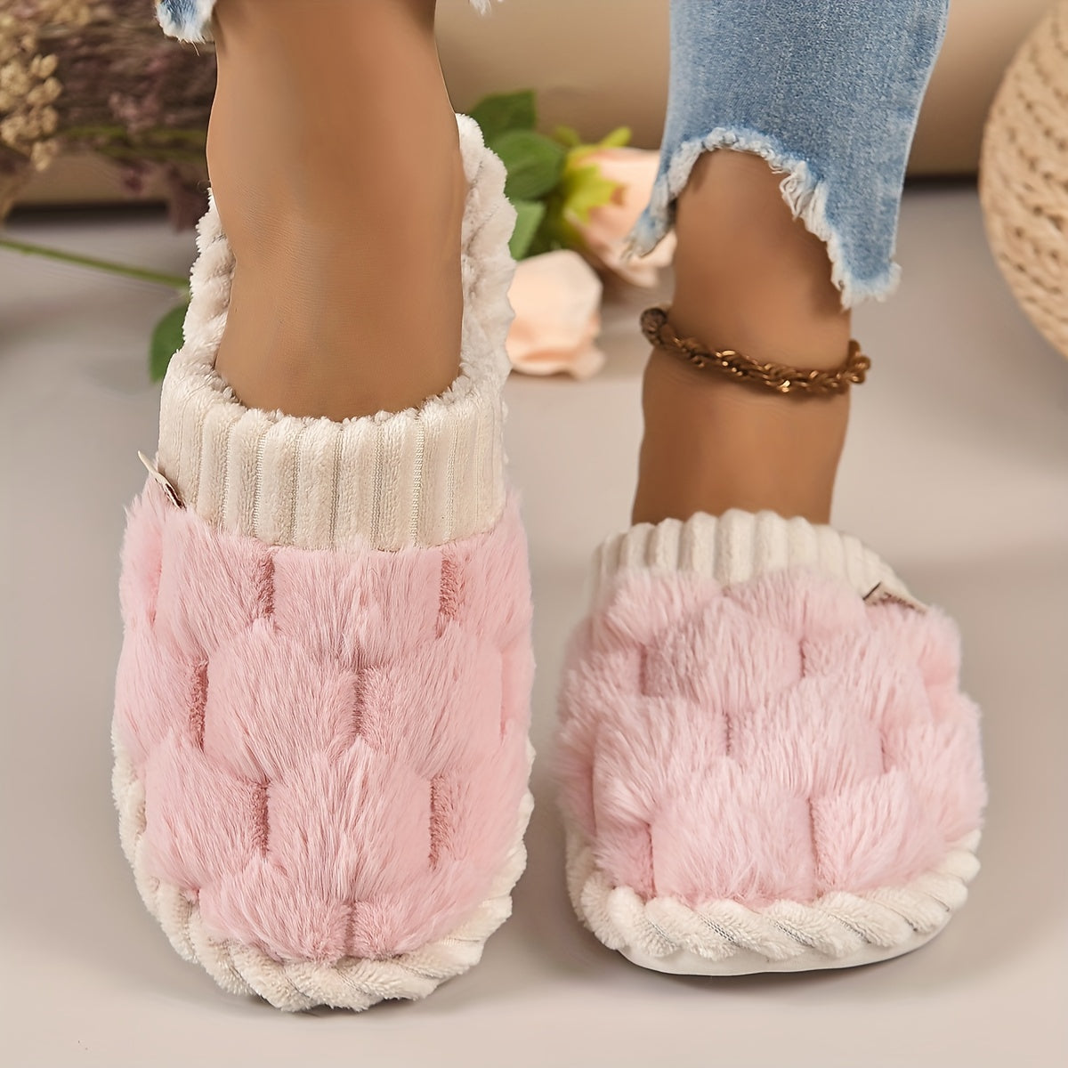 Cozy Colorblock Faux Fur Slippers - Ultra-Soft Slip-Ons with Luxurious Plush Lining - Perfect for Your Home Sanctuary