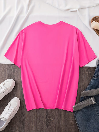 Camiseta de manga corta con cuello redondo y estampado de letras de verano elegante: tejido de poliéster microelástico suave, lavable a máquina, top informal para mujer para primavera y verano