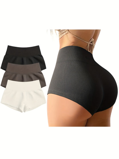 Pantalones cortos de yoga de 3 piezas para mujer de OQQ, pantalones cortos sexis de cintura alta con efecto elástico para hacer ejercicio y entrenar