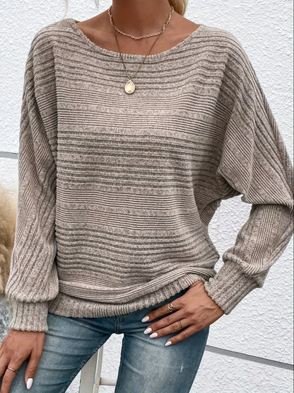 Womens Casual Batwing Sleeve Sweater - Comfy Pullover with Solid Crew Neck, Perfect for Everyday Wear