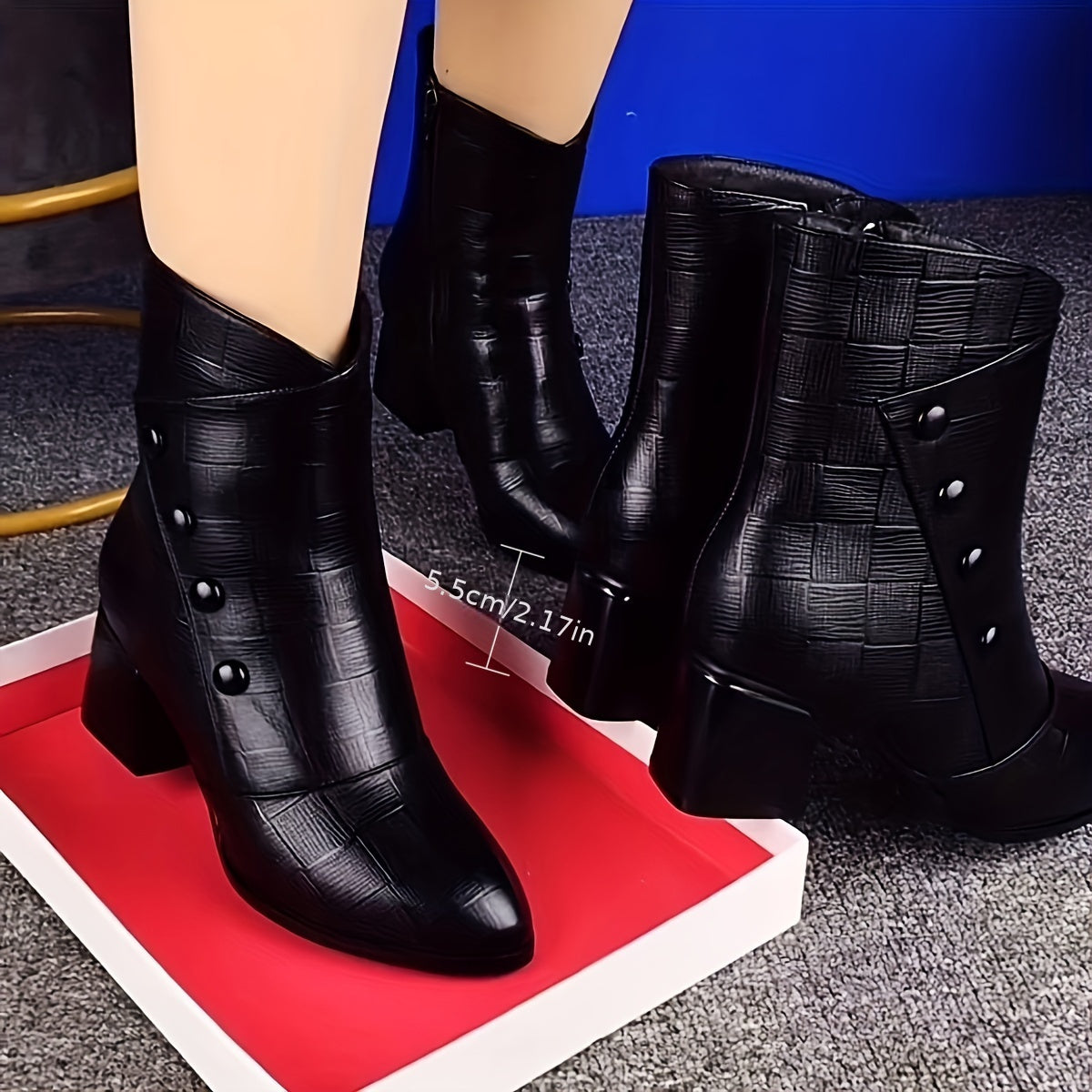 Stylish Women's Chunky Heel Pointed Toe Boots - Fashionable Side Zipper, Solid Color, Comfortable, Versatile, and Chic - Perfect for Dressy Occasions and Everyday Wear - LuxyXO