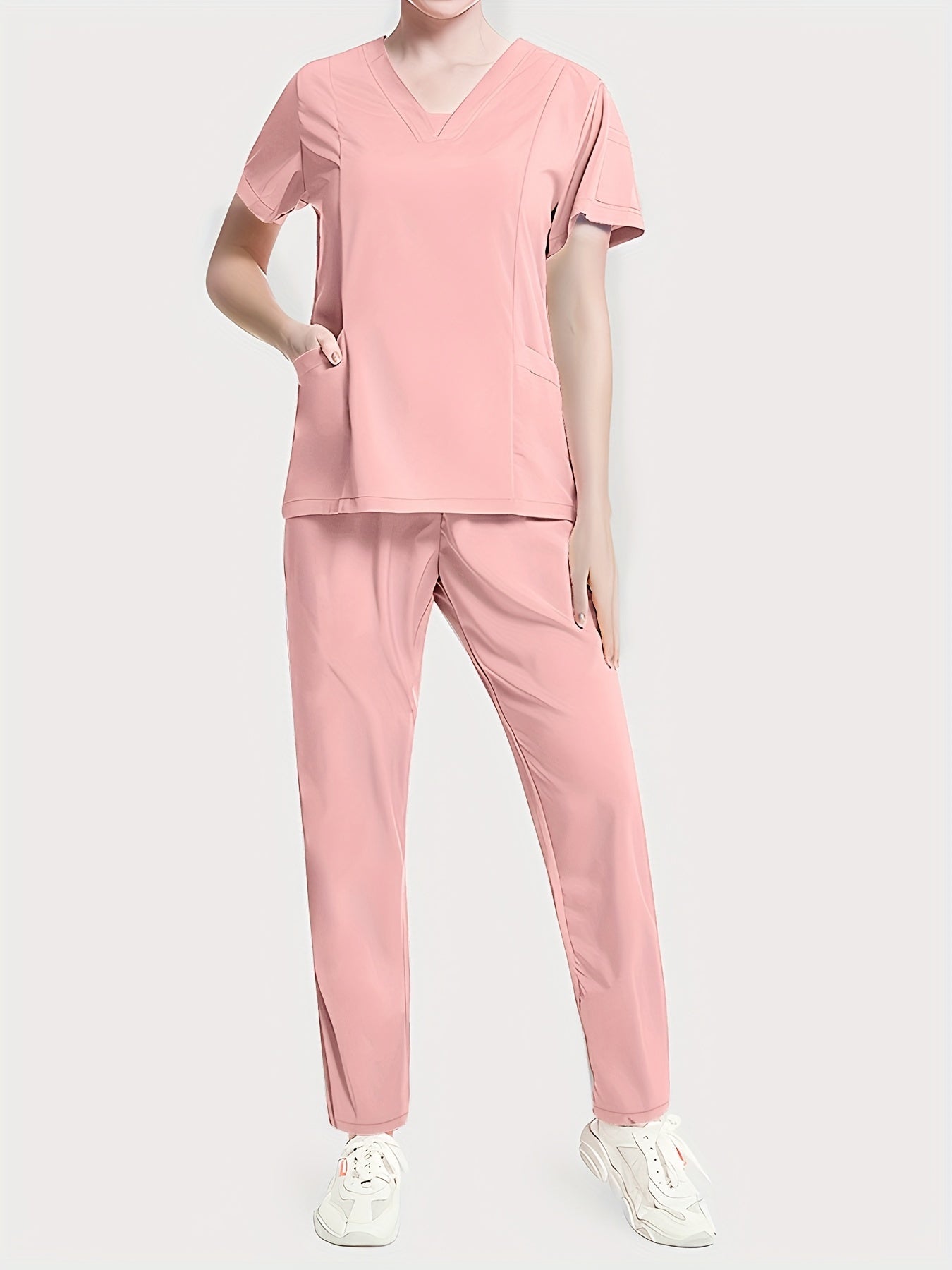 Women's Comfort-Fit Scrub Set – Two-Piece V-Neck Short Sleeve Top & Elastic Pants | Durable, Easy-Care Medical Uniforms for Healthcare Professionals