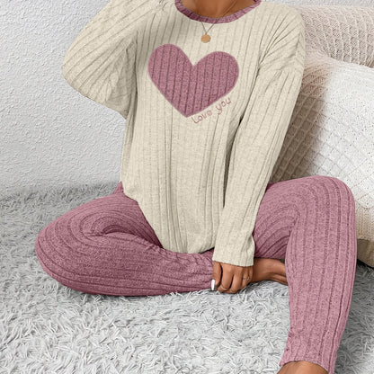 Conjunto de ropa de estar por casa con pantalones largos y mangas largas ajustados con forma de corazón en talla grande