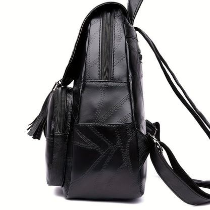 Casual PU Leather Backpack with Tassel Detail - Fashionable Lightweight Daypack