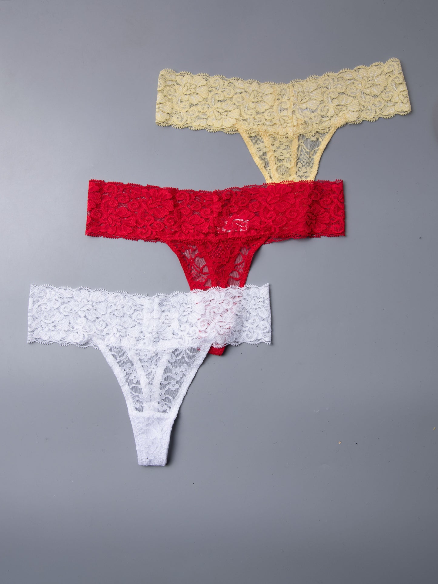 Sexy Low Waist Floral Lace Thongs - 3 Pcs Set - LuxyXO