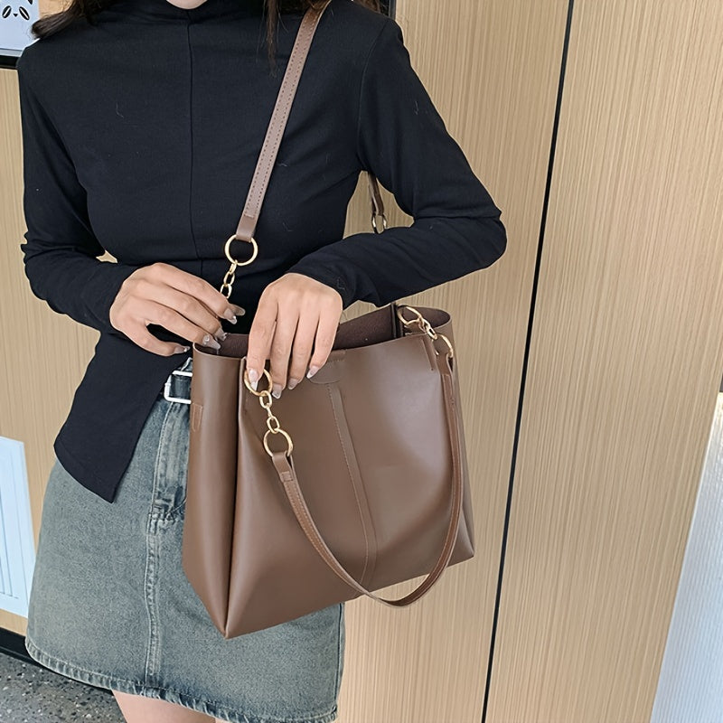 Elegant Women'S Tote Bag - Faux Leather Shoulder Bag