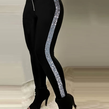 Women's Glam Sequin High-Waist Leggings - Stretchy, Zip Detail, Machine Washable - Perfect for All Seasons