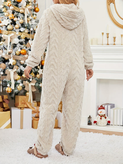 Cozy Fuzzy Jumpsuit - Women's Casual Long Sleeve Hooded Warm Jumpsuit for Fall & Winter - Soft Textured Zip Up Design, Comfortable and Versatile Clothing for Chilly Days