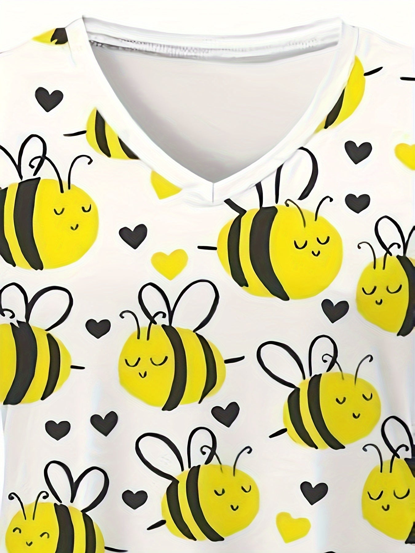 Bee Print V-neck Scrub Top, Comfortable & Functional Health Care Uniform Top, Perfect For Working In Hospitals & Dental Office, Women's Work Clothing