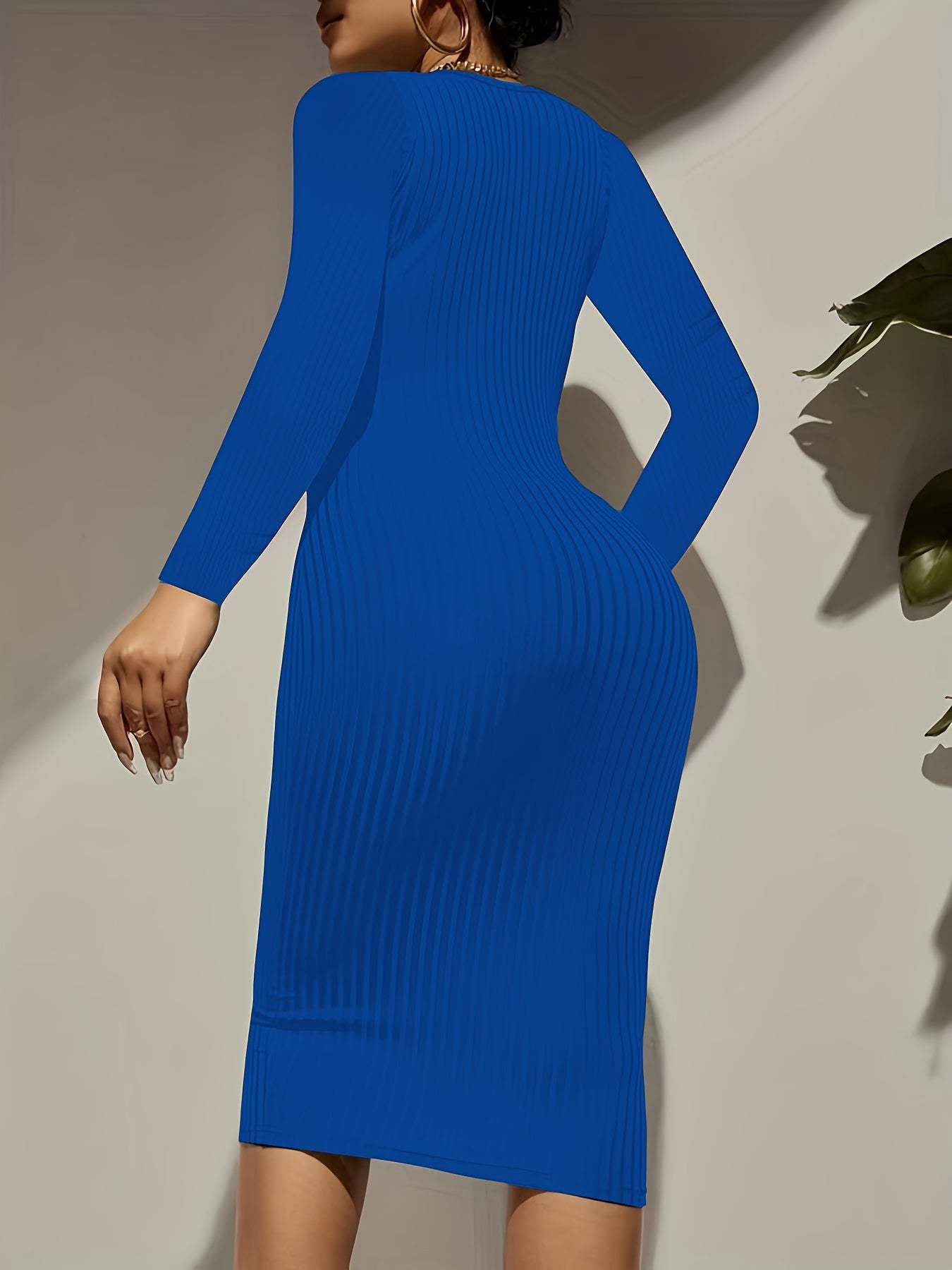 Vestido ajustado de canalé con textura rica: escote redondo clásico elegante y sin esfuerzo, mangas largas cómodas, silueta ajustada y elegante: perfecto para damas, ropa de mujer